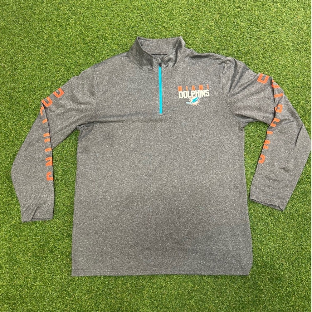 NFL Miami Dolphins Mens Quarter Zip Pullover Grey Heathered Long Sleeve Top M